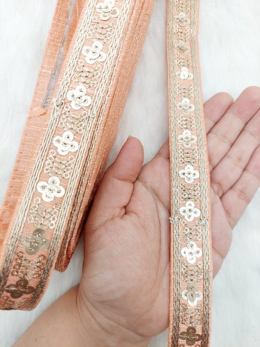 Art Silk Trim with Gold Embroidery and Sequins Indian Sari Border Trim By 3 Yards Decorative Trim Craft Lace, 10 Colours